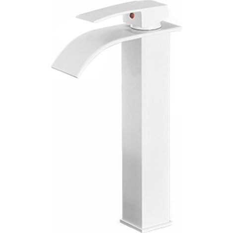 Robinet lavabo cascade, laiton, blanc, surélevé, monocommande (1/5)