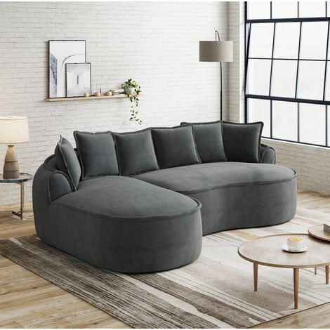 sofá cama modular con chaise longue de chenilla gris OKMYHOME (1/5)