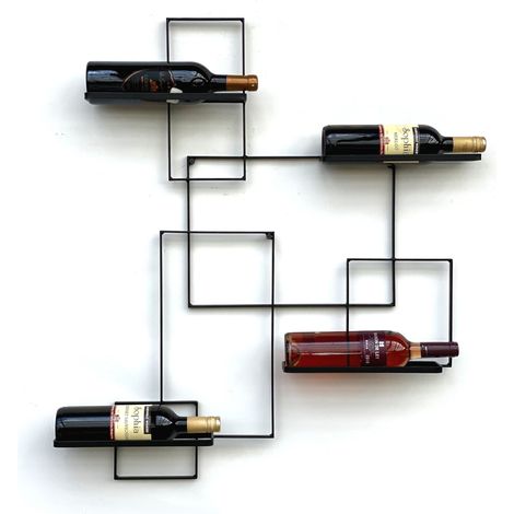 Dandibo – Casier à vin mural en métal noir – Pour 4 bouteilles – Fixation murale avec repères – Design moderne et coins arrondis (1/5)