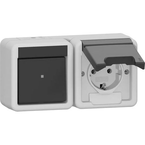 Gira Combinación Conmut./Ench. SCHUKO horiz. KD WG AP Gris [417730], 4177 30