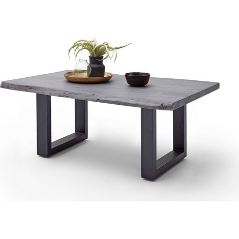 Table basse en acacia gris et acier anthracite avec pietement en U (1/3)