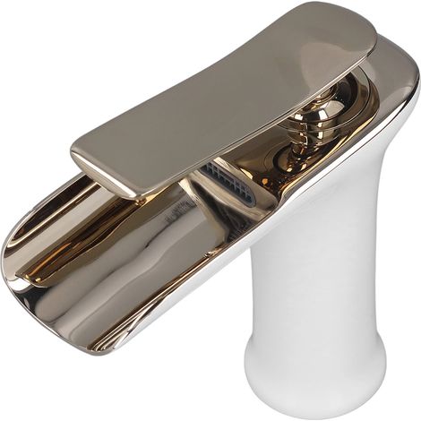 Robinet de salle de bain monotrou à poignée unique en laiton, type cascade, robinet de lavabo avec eau chaude et froide.
