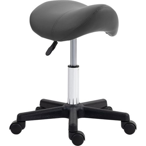 Rollhocker, sattelförmiger Sitz, höhenverstellbar, um 360° drehbar, Kunstleder, grau, 48 x 47 x 45-59 cm (1/5)