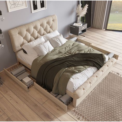 letto contenitore 140x200 con 4 cassetti naturale OKMYHOME (1/5)