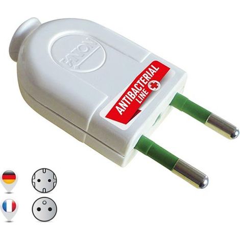 Stecker demountable französisch/deutsch std. 2P 10A Weiß Körper Antibakteriell durch Biocote gegen 99% der Viren Easy Fanton 80005AB