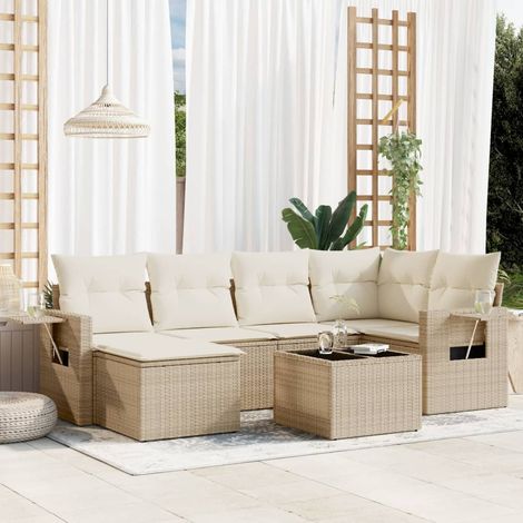 vidaXL Set Divani da Giardino 7 pz con Cuscini Beige in Polyrattan (1/3)