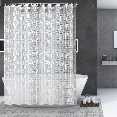 Waschbarer, halbtransparenter und schimmelresistenter EVA-Duschvorhang für Badezimmer, wasserdichtes 3D-Design mit 12 Haken – Für Badezimmer und Zuhause (1/5)