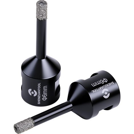 Lot de 2 forets à carotter diamantés de 6 mm - Perçage à sec ou humide pour porcelaine, carreaux de céramique, granit, béton, marbre, pierre, scie cloche à carrelage sous vide avec filetage 5/8-11 (1/5)