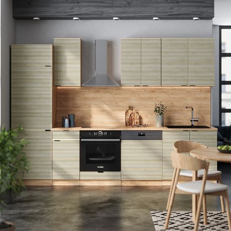 Cucina componibile Fame-Line, Pannello in rovere/rovere goldkraft, 300 cm senza piano di lavoro, Vicco
