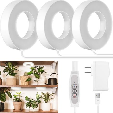 Plafonnier pour plantes d'intérieur, 144 LED à spectre complet, bande pour plantes 5 V, interrupteur automatique 4/8/12 heures, 4 niveaux de luminosité à intensité variable, idéal pour les petites pla