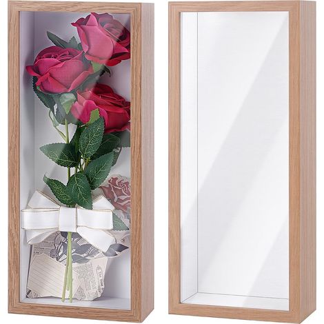 2 vitrine Boîte à Ombres Cadre Vitrine Rectangulaire en MDF de 36.6x15.5x6.5cm avec Fixations à Clous et Crochet pour Trophées et Souvenirs (Fleurs) des Photos Souvenirs Médailles (Pérou) (1/5)