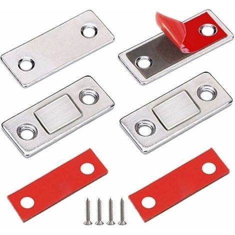 Chiusura magnetica per ante di armadi, 2 pezzi, chiusure magnetiche in metallo ultrasottili, magnete adesivo, chiusura adesiva, magnete potente per ante scorrevoli, cassetti, finestre, armadi (1/4)