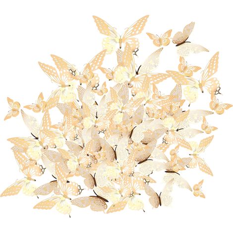 72 autocollants papillons 3D dorés - 12cm, 10cm, 8cm - Design ajouré, élégant et facile à nettoyer pour décoration murale (1/5)