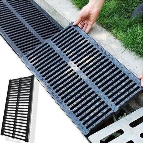 Grille de Drainage, Couvercle de Regard, Caniveau Extérieur Système de Drainage pour Terrasse, Piscine, Jardin Grilles, 50x20x3cm
