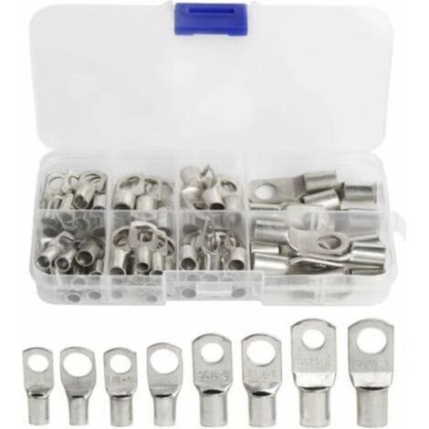 60 Pcs Cosses Électrique Trou boulon en Cuivre Étamé Connecteurs SC à sertir/souder pour câble de 6m㎡ 8m㎡ 10m㎡ 16m㎡ 25m㎡