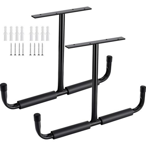 Crochet de rangement plafond garage en acier – Support pour bois suspendu, vélos, outils – Installation sur chevrons – Lot de 2, noir (1/5)