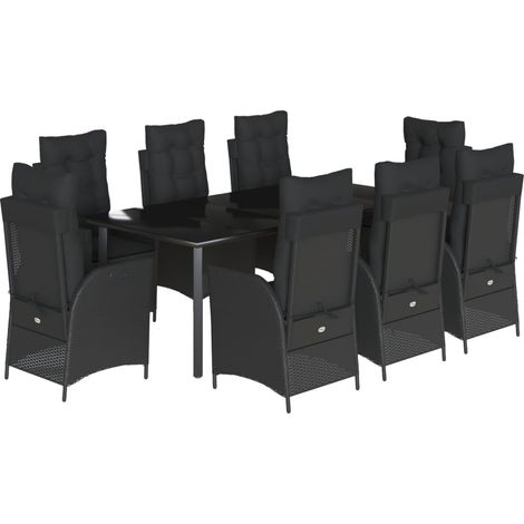 Maison Exclusive - 9-tlg. Garten-Essgruppe mit Kissen Schwarz Pol