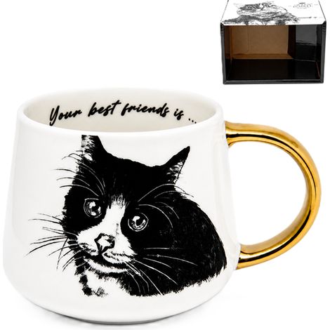 Taza grande de porcelana con diseño de gato, 400 ml, Reina Isabel, regalo premium para amantes de los gatos. (1/5)