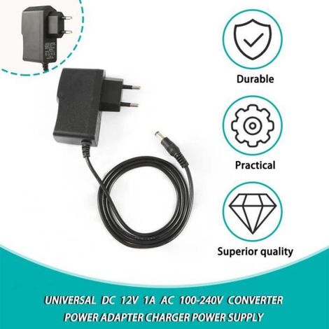 Adaptateur secteur 12V 1A, adaptateur secteur AC DC, convertisseur chargeur Alimentation (1/4)
