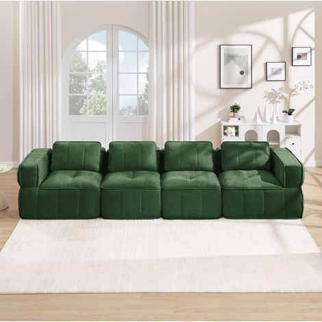 Divano modulare 4 posti, schiuma 32D, tessuto poliestere verde, 344 x 93 x 67 cm DESVIAE (1/5)