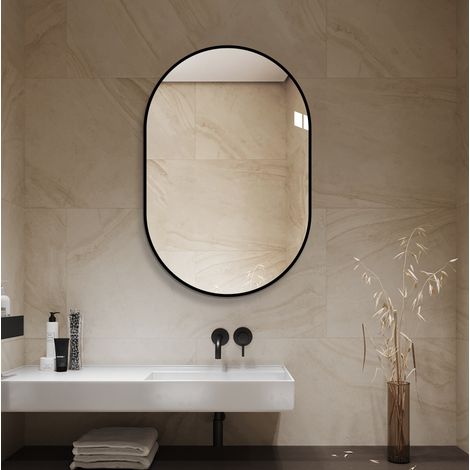 Specchio da parete ad arco 60x90 cm, cornice in alluminio nero, posa verticale o orizzontale HAVRYA (1/5)