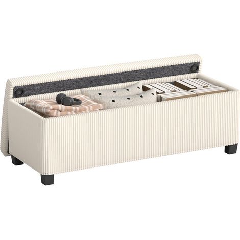 Chambre et salon organisez votre espace avec ce banc bout de lit coffre 84L en velours côtelé beige (1/5)