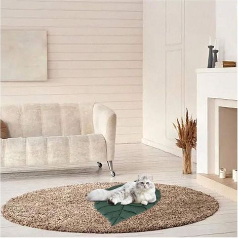 Matelas pour chat double face disponible, lit pour chat en forme de feuille, tapis pour chat et chien, couverture de lit chaude et confortable, lit pour chat de dessin animé (vert 1 pièce) (1/4)