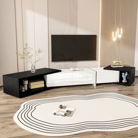Mobile TV moderno, di lunghezza variabile (140-260 cm), girevole, con 3 porte, mobile da soggiorno, Nero e bianco