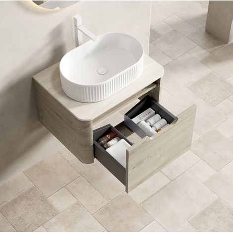 Mueble de lavabo suspendido 60x46x50,2 cm, cerámica beige, cajón – MEUBLIV (1/5)