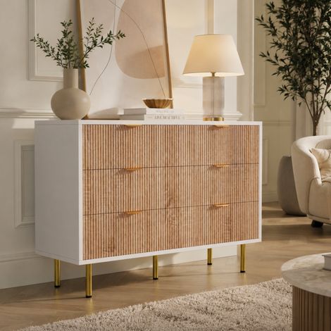Buffet 6 tirtors, Commode Chambre 100 x 34 x 73, Meuble bas, Armoire Tiroirs, Tour de Rangement, pour Salon, Chambre, Salle à Manger, Blanc (1/5)