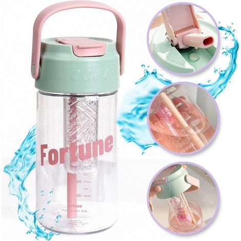 Botella de agua Fortune BD35 de 800 ml con cesta y pajita.