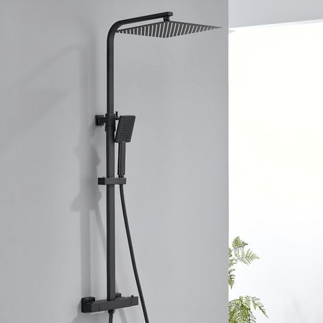 Colonne Douche Thermostatique,Colonne Douche Noir de 38°C avec Mitigeur Systeme Douche Thermostatique Réglable Hauteur 81.8-124.8cm,Salle Bain (1/5)