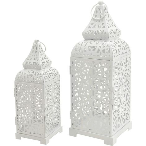 Rebecca Mobili 2 Porta Candela Lanterne Metallo Bianco Sala 39x14,5x14,5 (1/5)