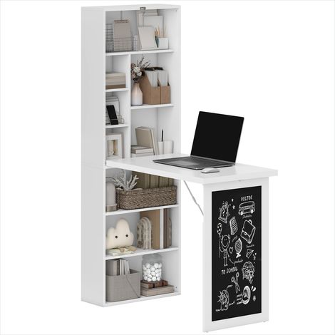 Bureau pliable mural avec bibliothèque et tableau noir Blanc (1/5)