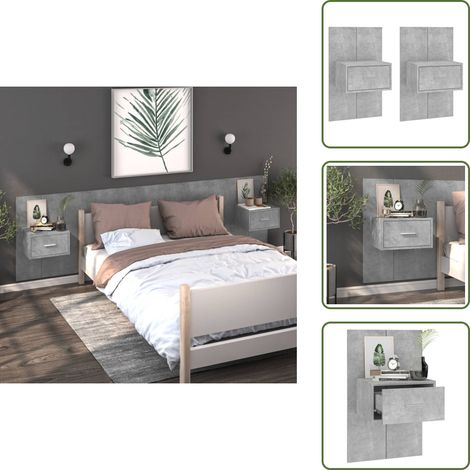 Wand-Nachttische 2 Stk. Betongrau - Wand-Nachttisch - Beton Grau - Wohnzimmer Dekoration - Regal - Nachtkästchen (1/5)
