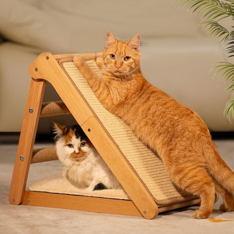 Griffoir en sisal pour chat - Design triangulaire pliable - Bois de hêtre massif et tampon en sisal naturel - Grand 51 x 36 x 45 cm - Meubles pour animaux de compagnie pour tous les chats (1/3)