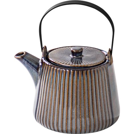 Théière en céramique marron, 1000ml/33.8oz, assez pour 4 tasses, théière avec infuseur pour thé en vrac, théière rayée avec infuseur amovible (1/5)