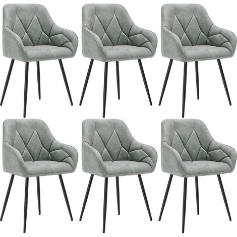 WOLTU Esszimmerstühle 6er Set, Küchenstuhl ergonomische, Loungesessel Polsterstuhl mit Armlehnen Rückenlehne, aus Vintage-Kunstleder Metallbeine, für Küche Esszimmer, Wohnzimmer, Schlafzimmer, Grau