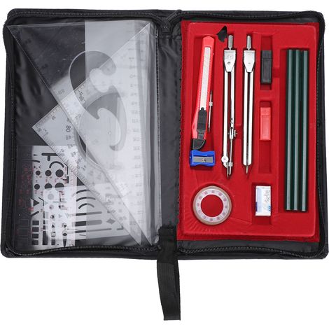 Kit de géométrie 17 pièces pour étudiants : compas, crayon, règle, gomme (1/5)