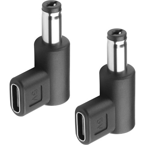 2pcs 5V DC Adaptateur de connecteur d'alimentation 90 degrés Angle Femelle USB C vers mâle DC 5.5mm X 2.1mm convertisseur 5V USB Type - C entrée vers Adaptateur de Sortie dc5521 (5V) (1/5)