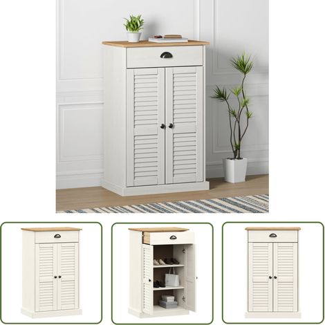The Living Store Schuhschrank VIGO Weiß 60x35x96 cm Massivholz Kiefer - Schuhschrank - Holzschrank - Garderobe - Einbauschrank - Regal (1/5)