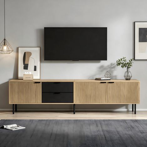 Meuble TV 208 x 40 x 48 cm, lowboard moderne avec rangements et gestion des câbles – 3 tiroirs, pour téléviseur jusqu'à 85 pouces, salon (1/5)