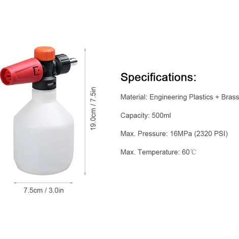 [JAMAIS UTILISÉ]Pulvérisateur de mousse pour nettoyeur haute pression, lance à mousse, distributeur de bouteille réglable pour nettoyeur de voiture, raccord rapide 1/4'', 500 ml