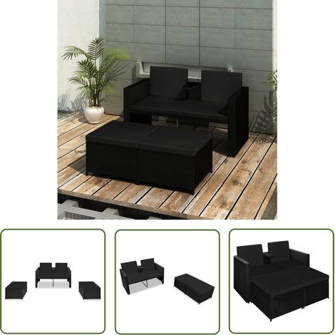The Living Store 3-tlg. Garten-Lounge-Set mit Auflagen Poly Rattan Schwarz - Gartensofa - Lounge Set - Gartenmöbeln - Outdoor Furniture - Polyethylen-Rattan (1/5)