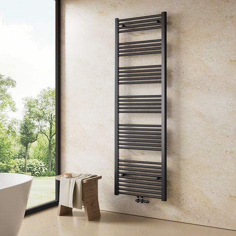 Heilmetz – Sèche-serviette eau chaude 1800x400mm 618W – Radiateur anthracite – Raccordement G1/2" – Pour salle de bain jusqu'à 6m²