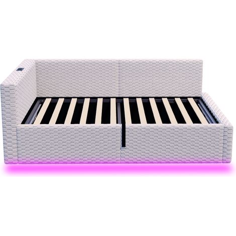 Letto imbottito 90 x 200 cm in velluto grigio, LED, 2 USB + USB-C, contenitore, MODENUIT (1/5)