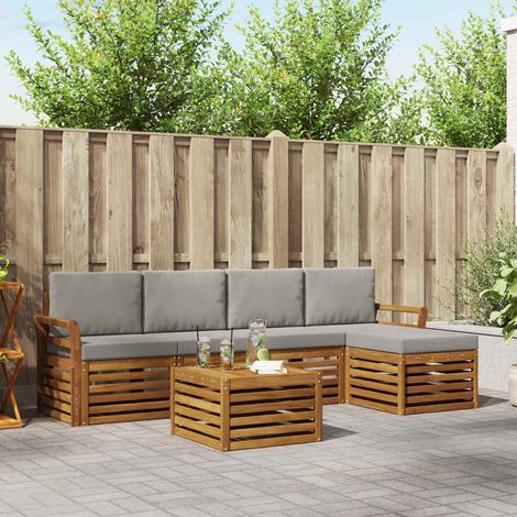 vidaXL Outdoor-Sofagarnitur mit Kissen 6 pcs Natürlich und Hellgrau (1/5)