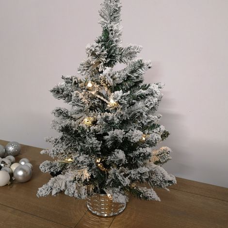 2ft (60cm) Pre Lit Battery LED Snow Flocked Miniature Christmas Tree with Timer (1/5)