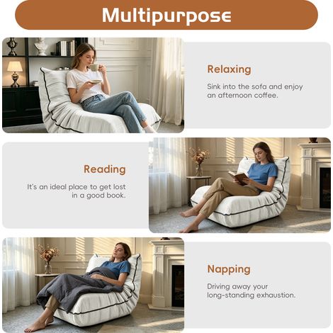 Pouf poire en tissu chenille doux, fauteuil lounge inclinable avec appui-tête, siège au sol pour salon, chambre à coucher, garniture confortable (1/5)