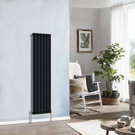 Designer Radiator 1600x408mm Single Flat Panel Vertical Black (1/5)